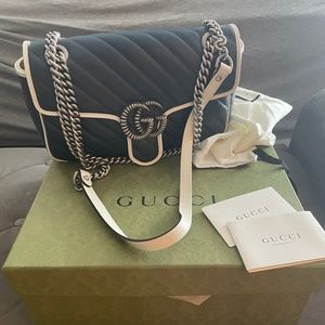 Gucci Blue/White Matelasse Leather GG Marmont Torchon Crossbody Bag
